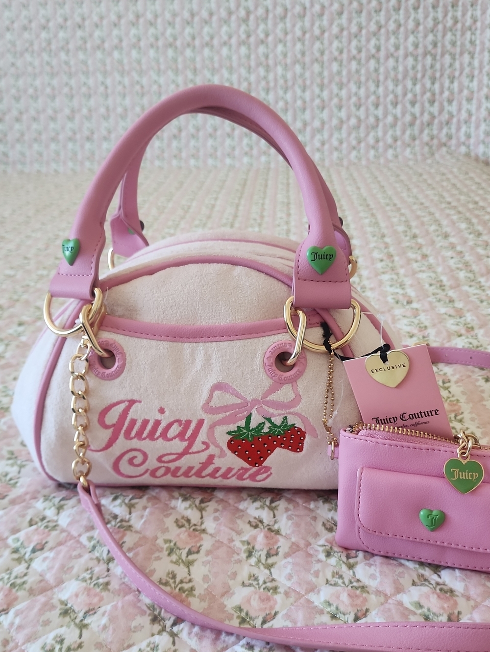 NWT Juicy Couture Pink Terry Retro Strawberry Satchel Bag